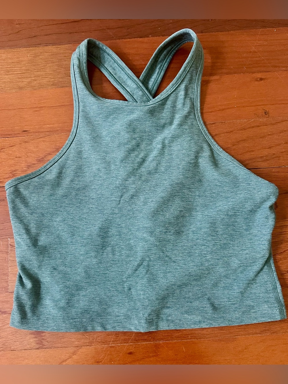 Beyond Yoga Heathered Sage Cross-Back Crop Tank